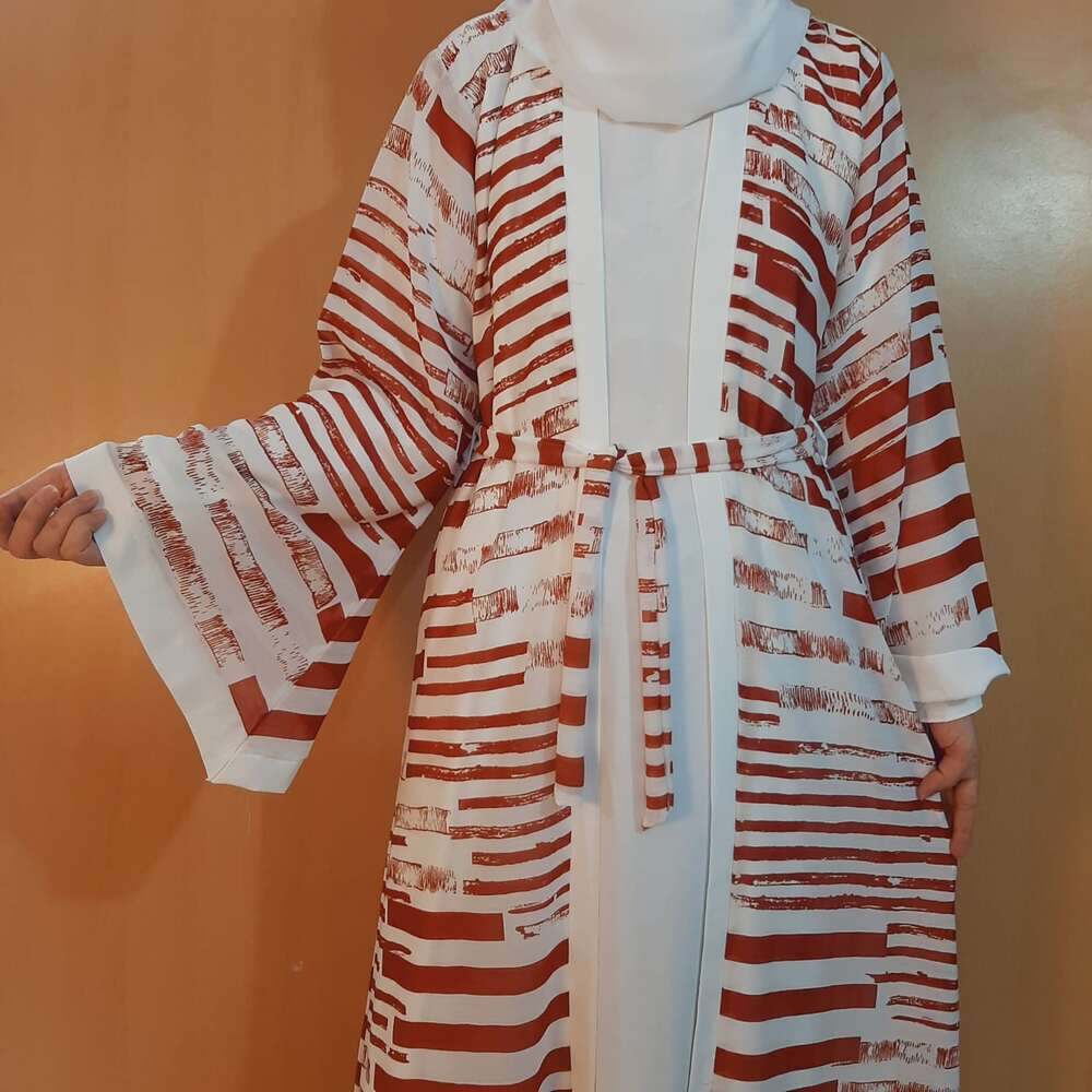 Georgette - Double Layer Abaya With Scarf - White - BGA23