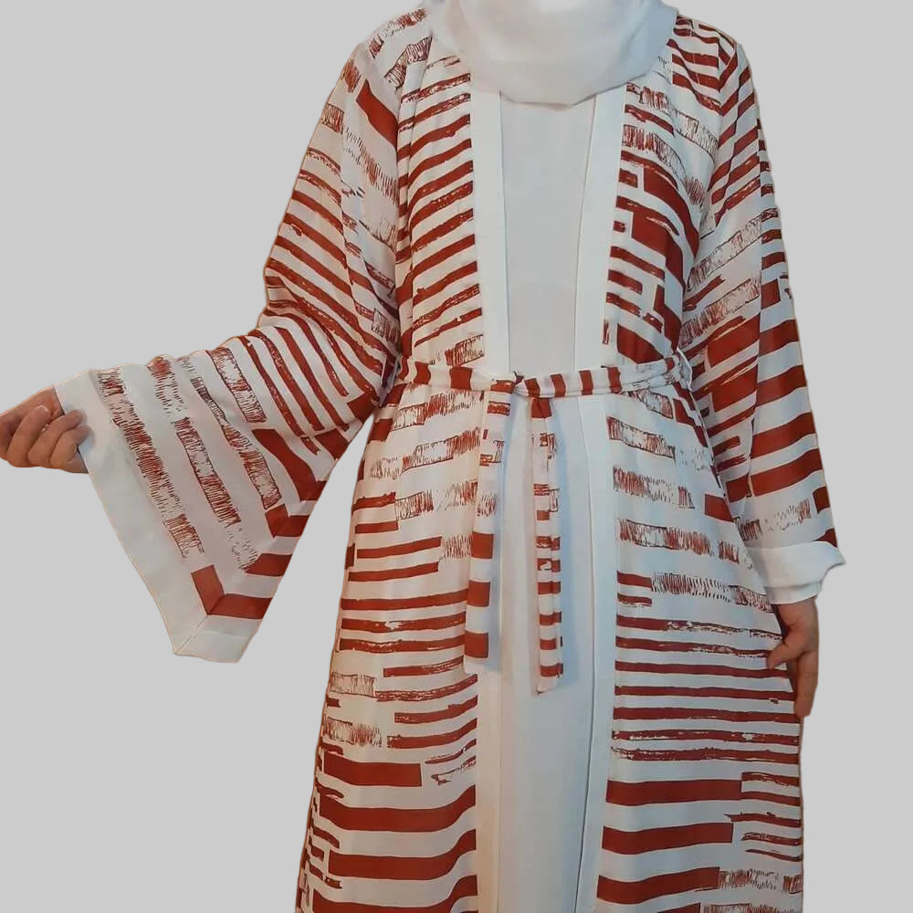 Georgette - Double Layer Abaya With Scarf - White - BGA23
