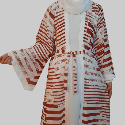 Georgette - Double Layer Abaya With Scarf - White - BGA23