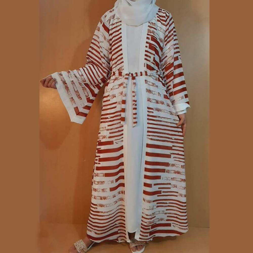 Georgette - Double Layer Abaya With Scarf - White - BGA23