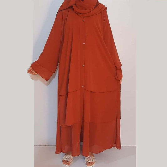 georgette front open abaya with scarf brown