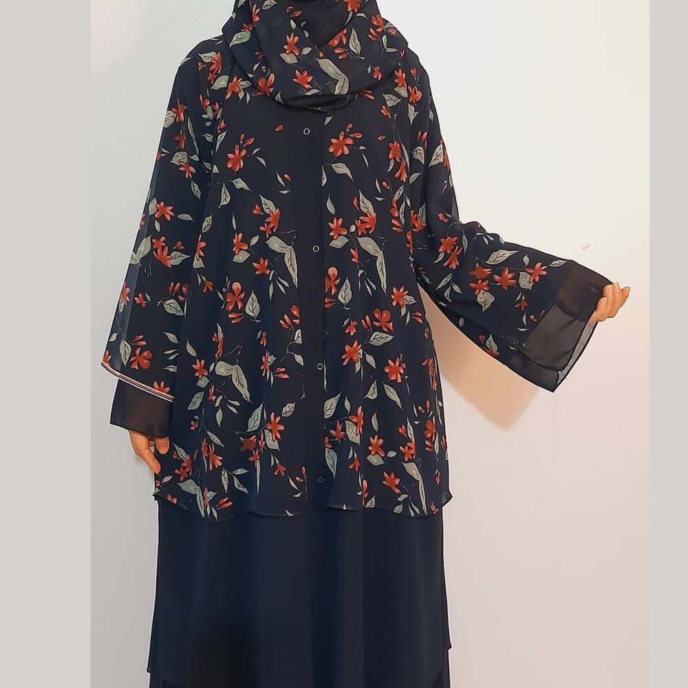 georgette front open abaya with scarf navy