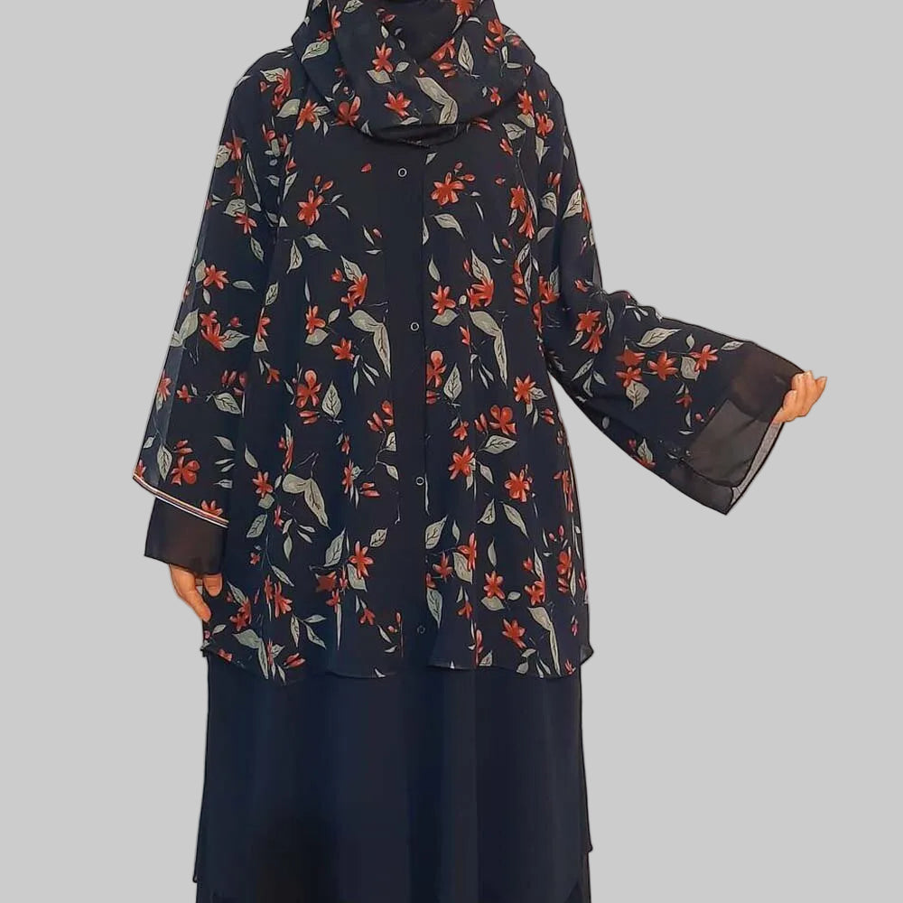 georgette front open abaya with scarf navy