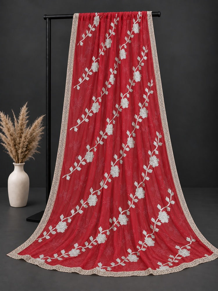 Gota Work Dupatta For Wedding Party - Net - Red - ZD630