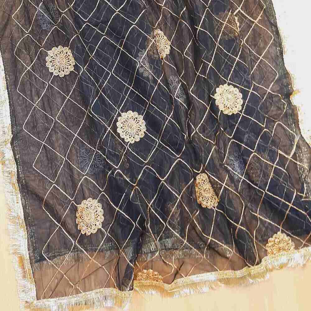 black gold gota work dupatta for wedding party net