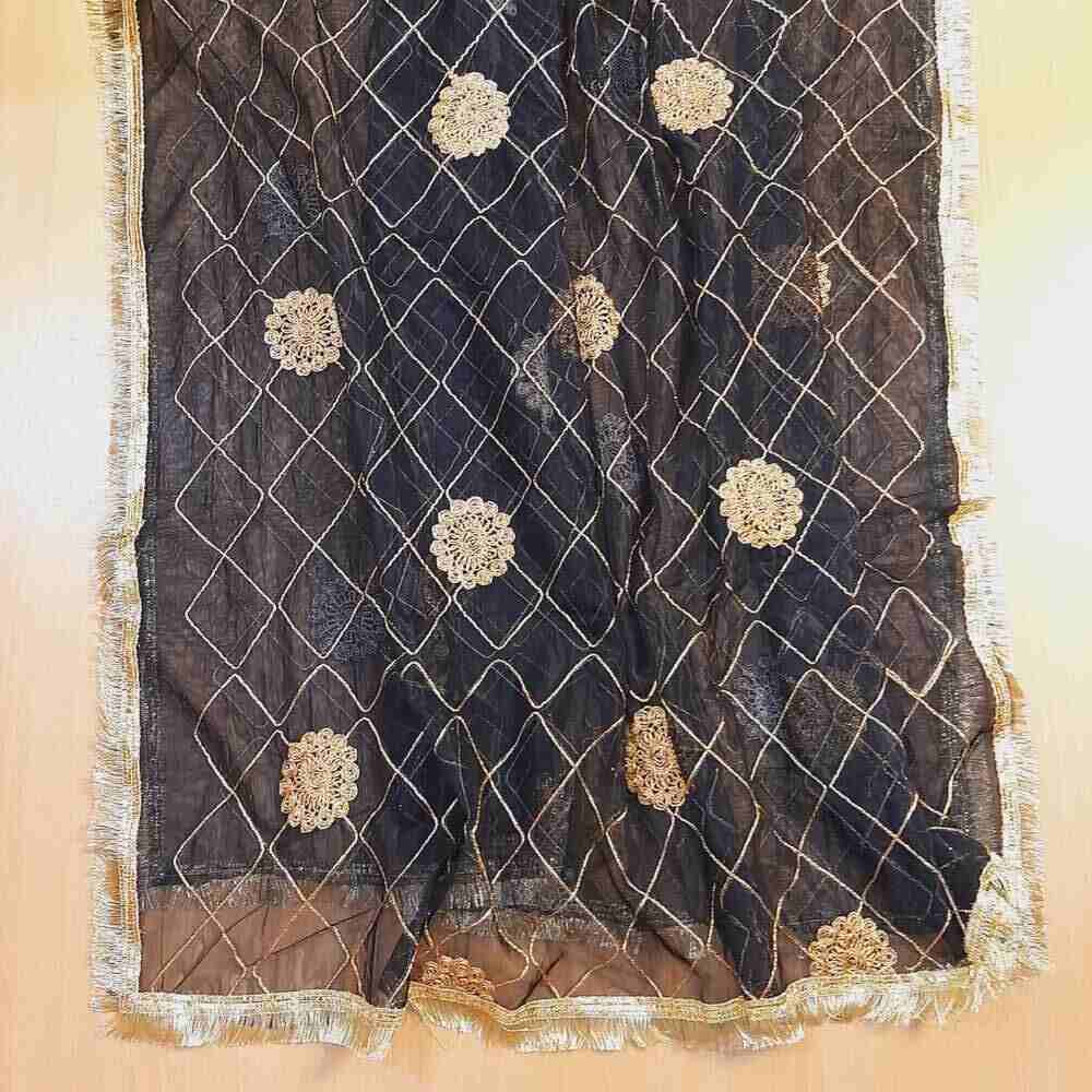 black gold gota work dupatta for wedding party net