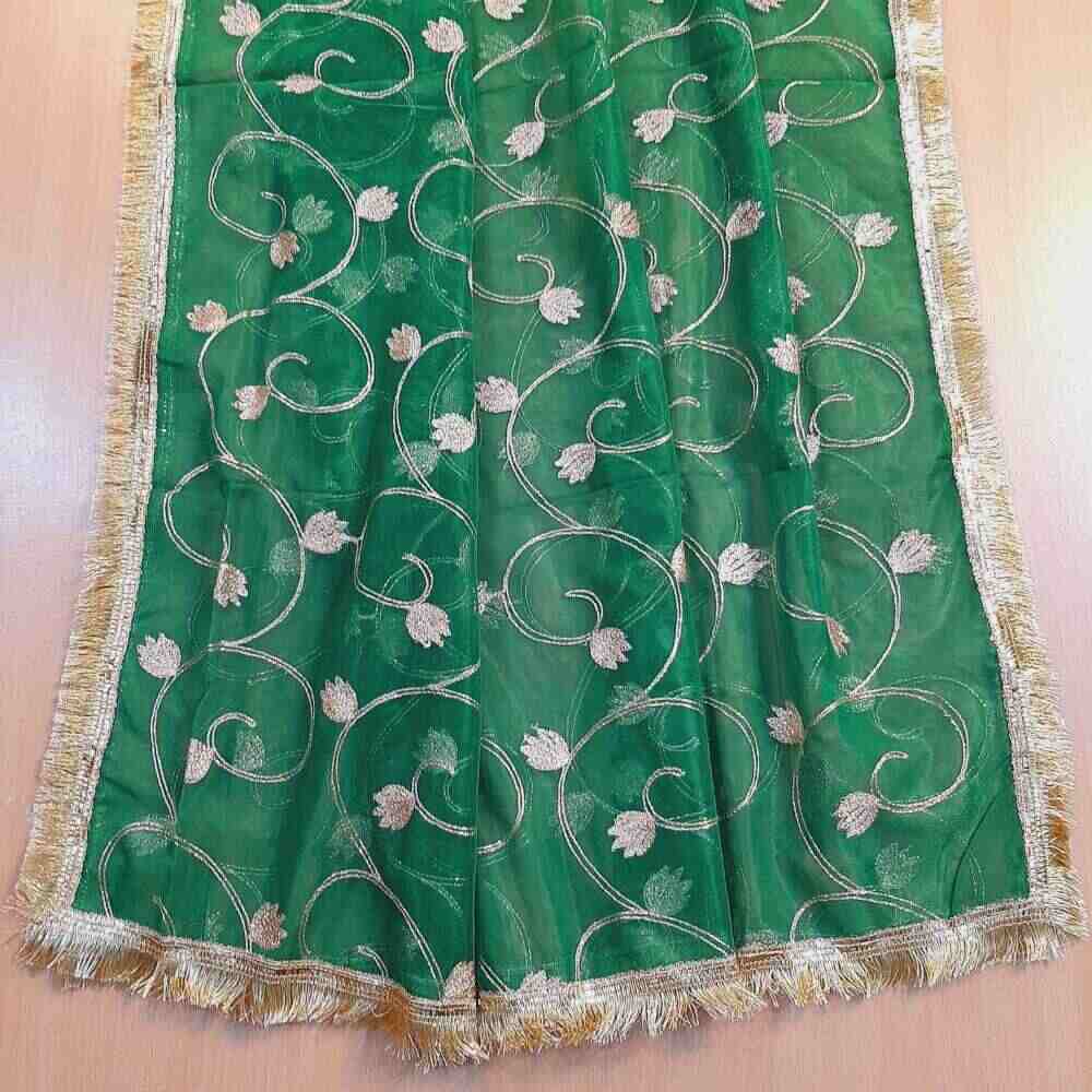 green gota work dupatta for wedding party net