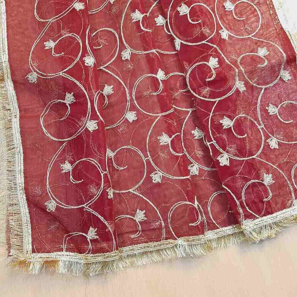 gota work dupatta for wedding party maroon net