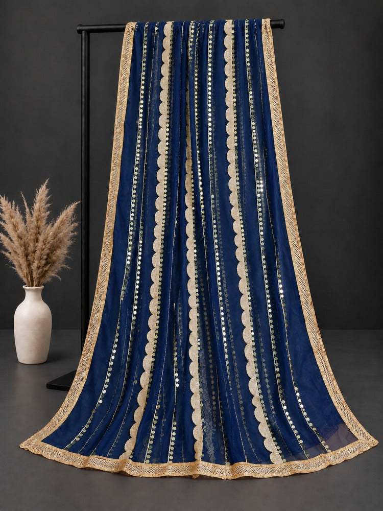 Gota Work Dupatta For Wedding Party - Net - Blue - ZD0A3