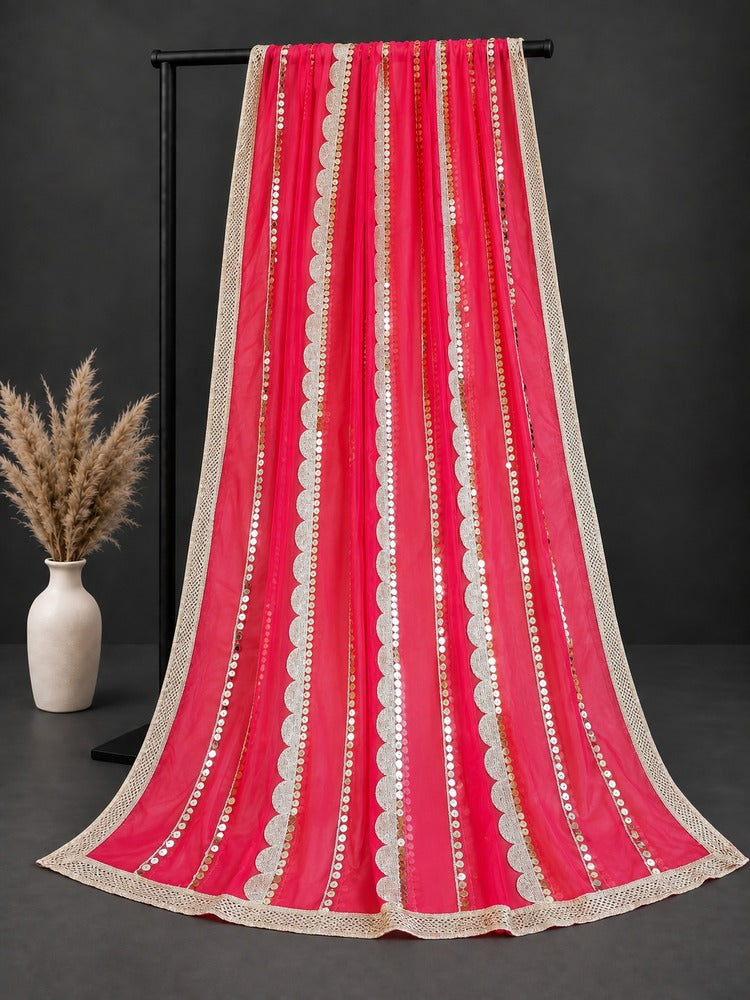 Gota Work Dupatta For Wedding Party - Net - Pink - ZD0A3