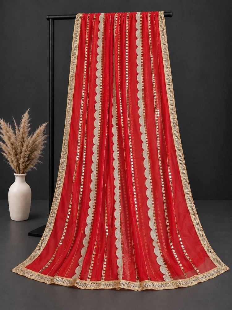 Gota Work Dupatta For Wedding Party - Net - Red - ZD0A3