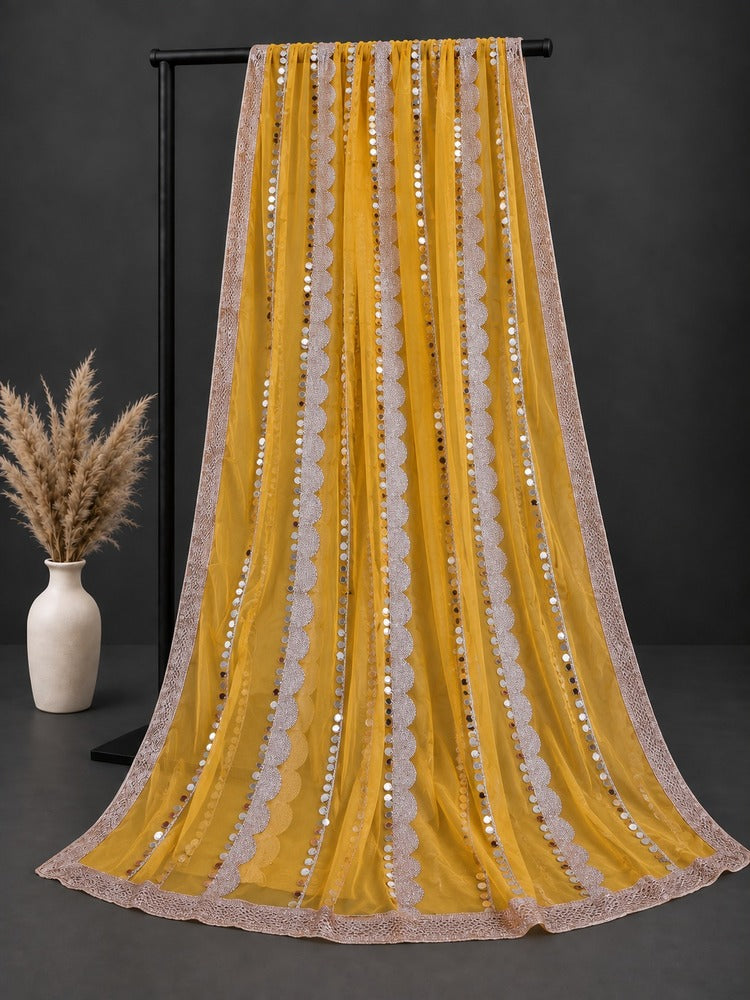 Gota Work Dupatta For Wedding Party - Net - Yellow - ZD0A3