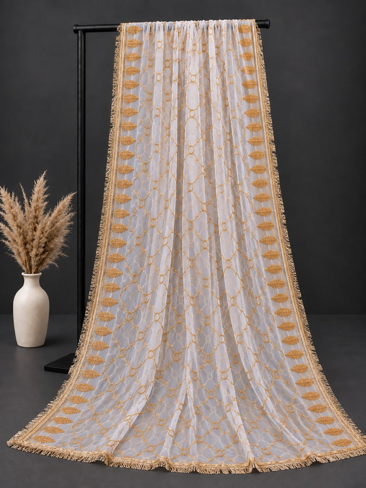 Gota Work Dupatta For Wedding - Net - White - ZD683