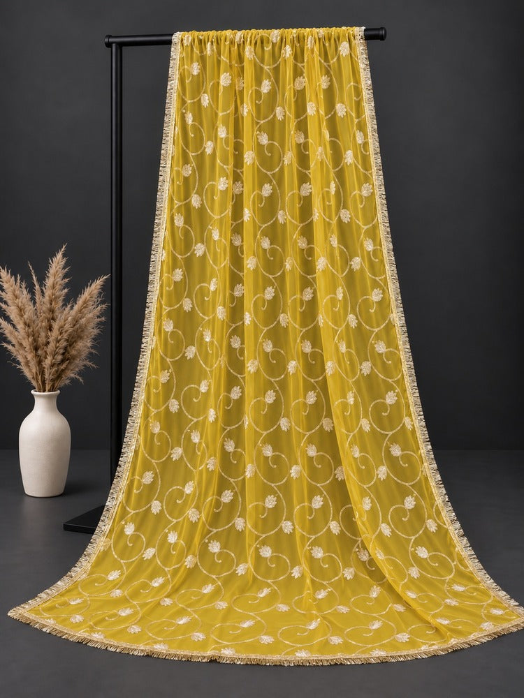 Gota Work Dupatta For Wedding - Net - Yellow - ZD626