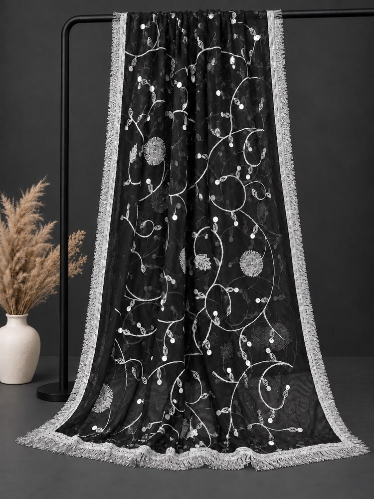 Gota Work Dupatta For Wedding - Net - Black - ZD07