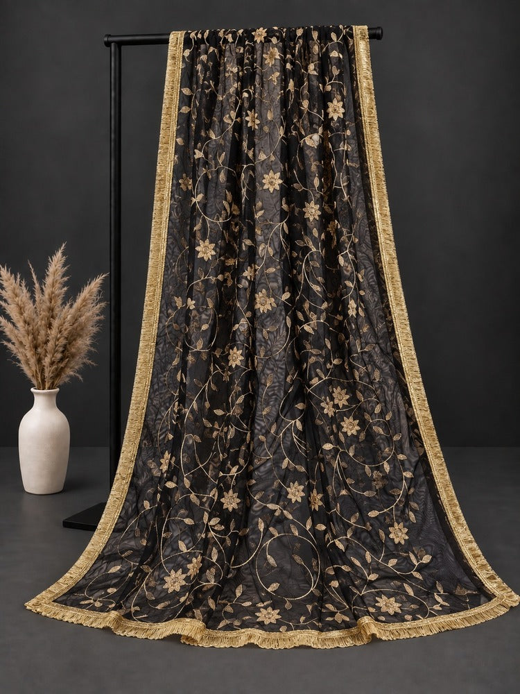 Gota Work Net Dupatta - Black - ZD1237