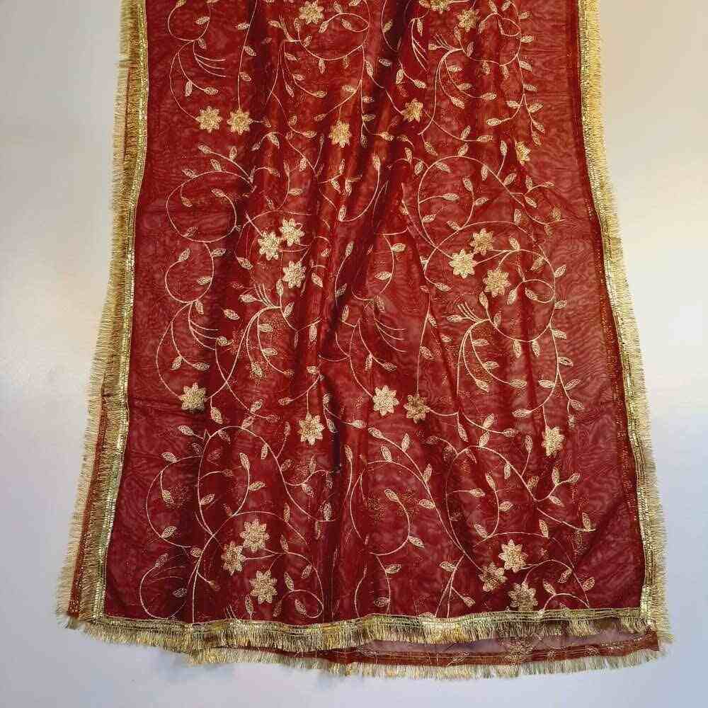 gota work net dupatta for wedding party maroon