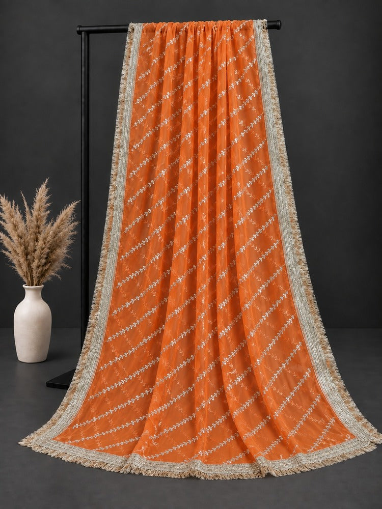 Gota Work Net Dupatta - Orange - ZD0A7