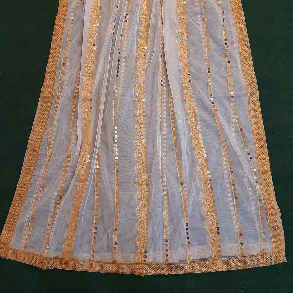  gota work net dupatta for wedding party white gold