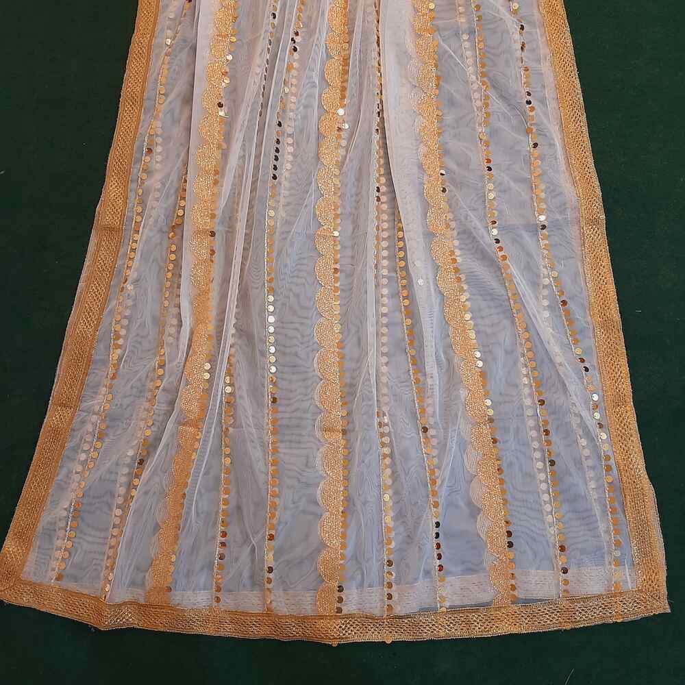 gota work net dupatta for wedding party white gold