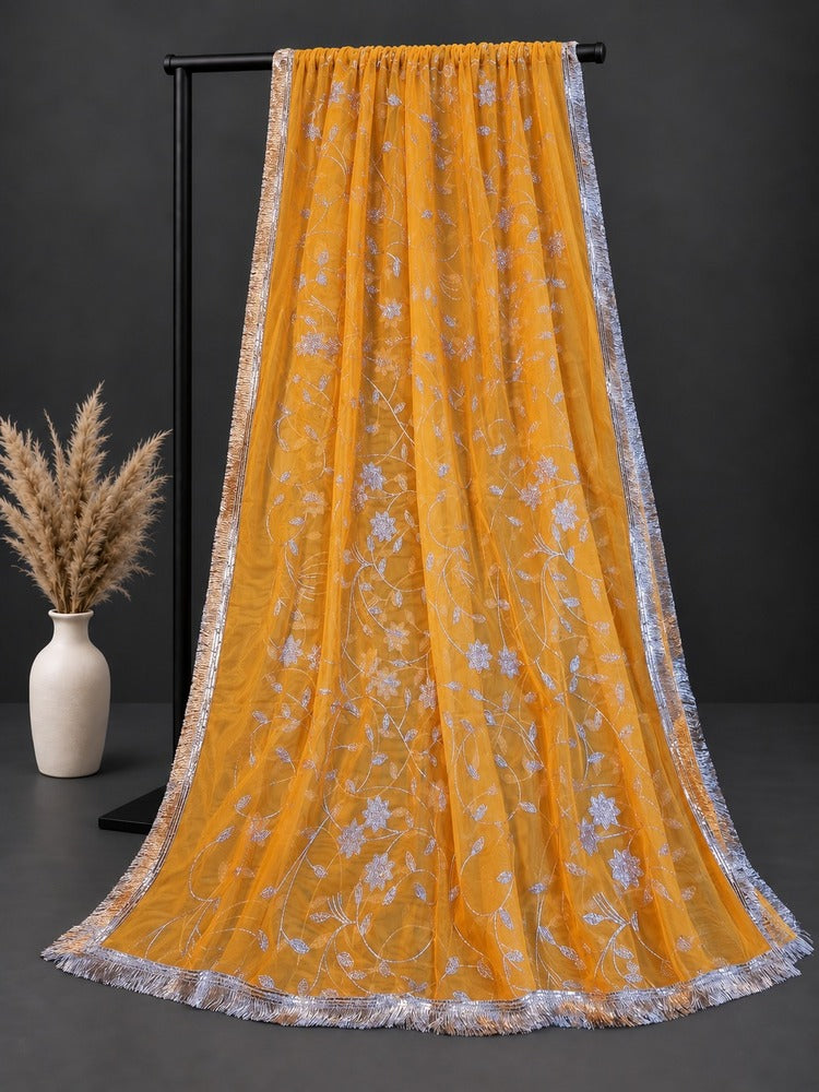 Gota Work Net Dupatta - Yellow - ZD1237