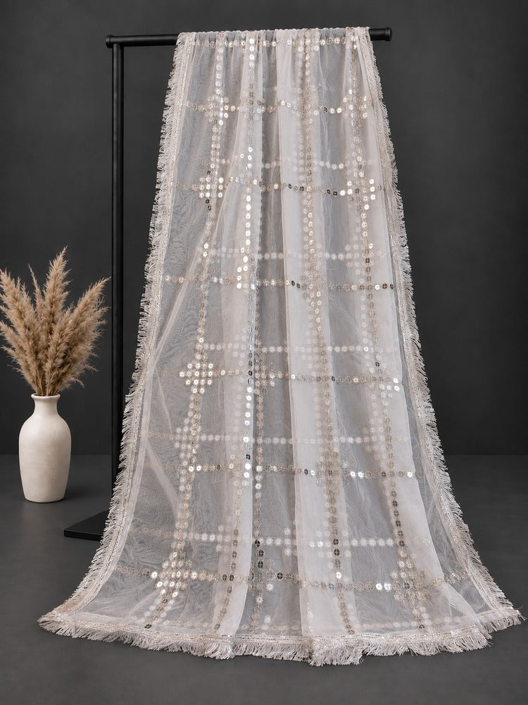 Gota Work Dupatta For Wedding Party - Net - White - ZD1236