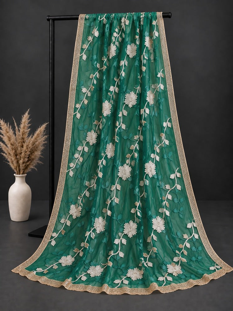 Gota Work Dupatta For Wedding Party - Net - Green - ZD630