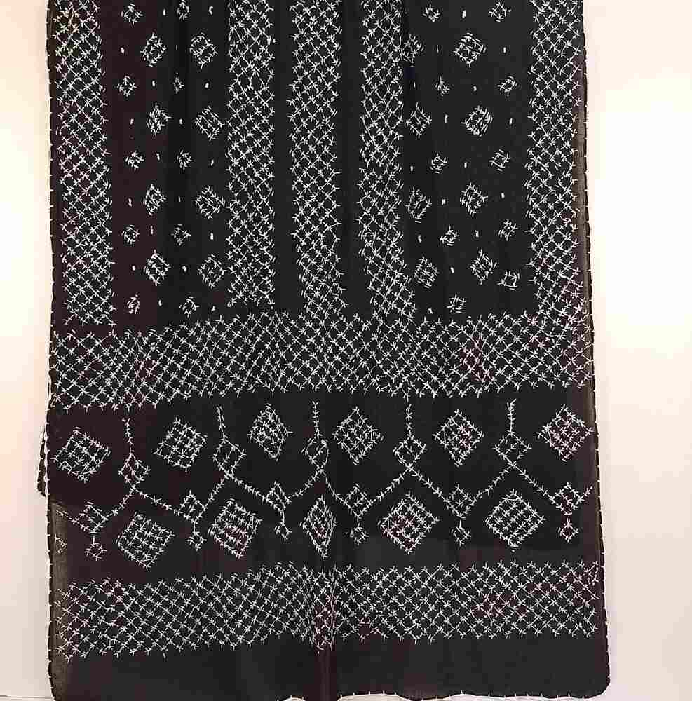 Hand Embroided Lawn Dupatta - Black - ZD820