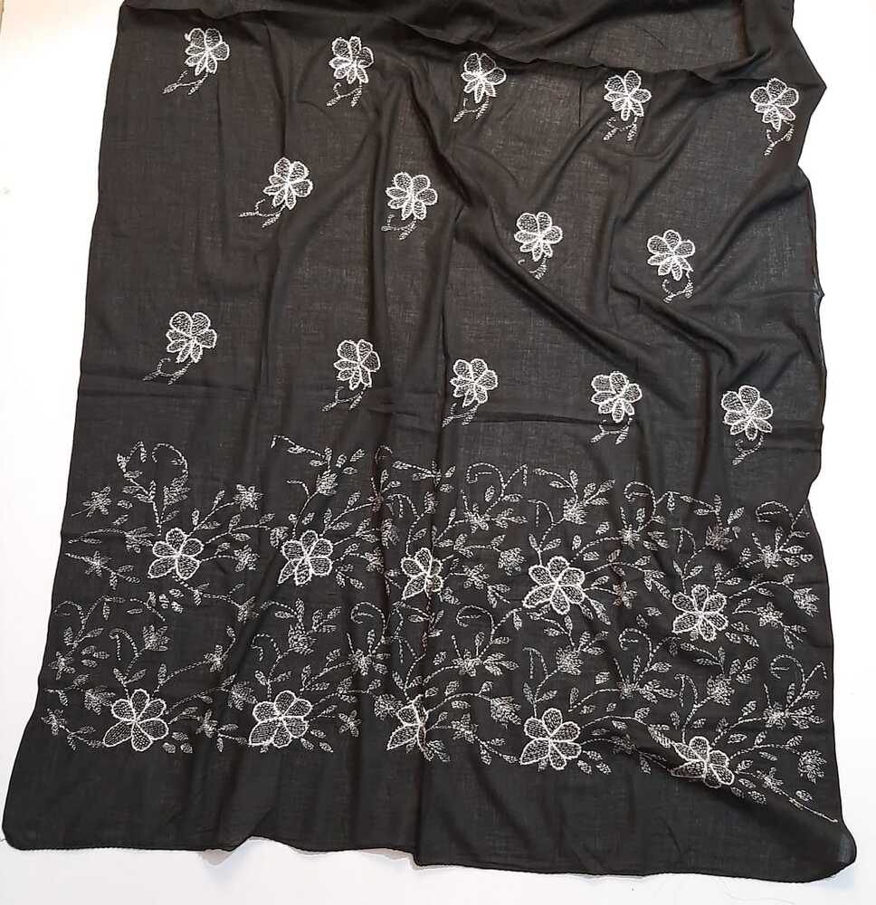 Hand Embroided Lawn Dupatta - Black - ZD820