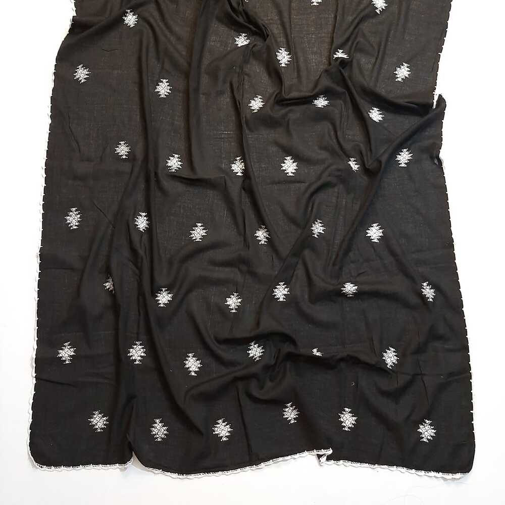 Hand Embroided Lawn Dupatta - Black - ZD820