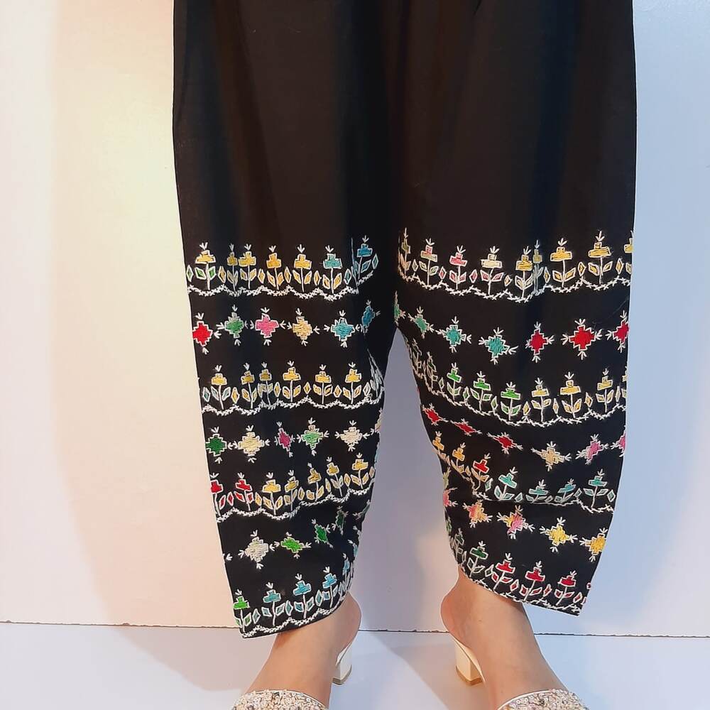 Hand Embroided Lawn Shalwar - Black - ZSL03