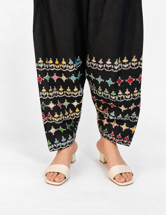 Hand Embroided Lawn Shalwar - Black - ZSL03
