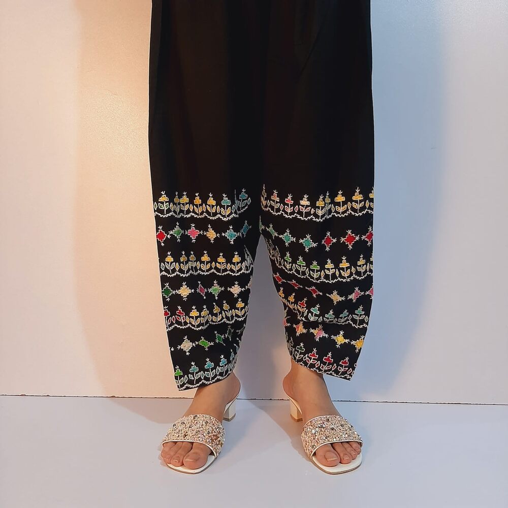 Hand Embroided Lawn Shalwar - Black - ZSL03