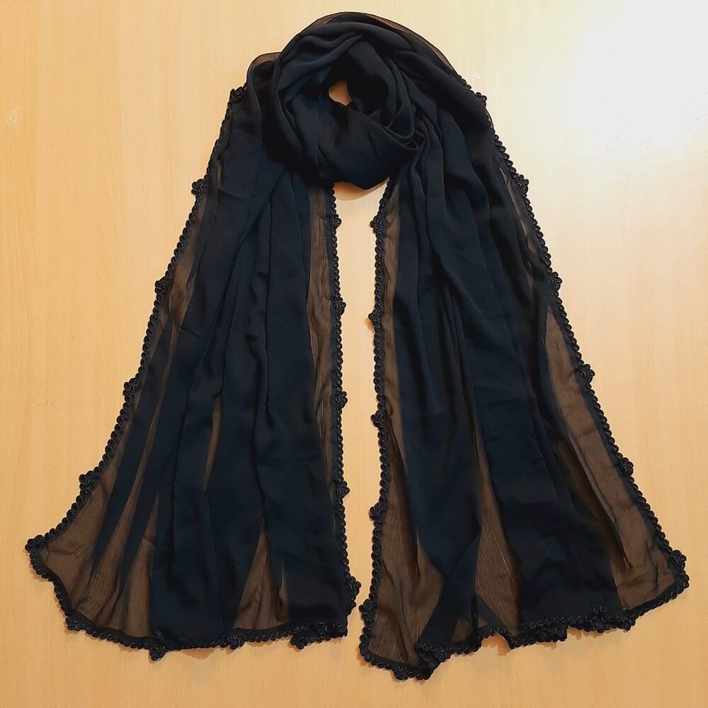 Hand Qureshia Work Chiffon Dupatta - Black