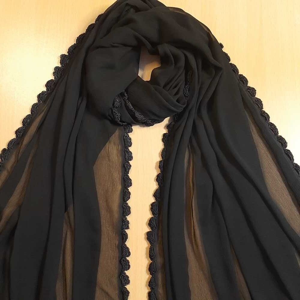 Hand Qureshia Work Chiffon Dupatta - Black