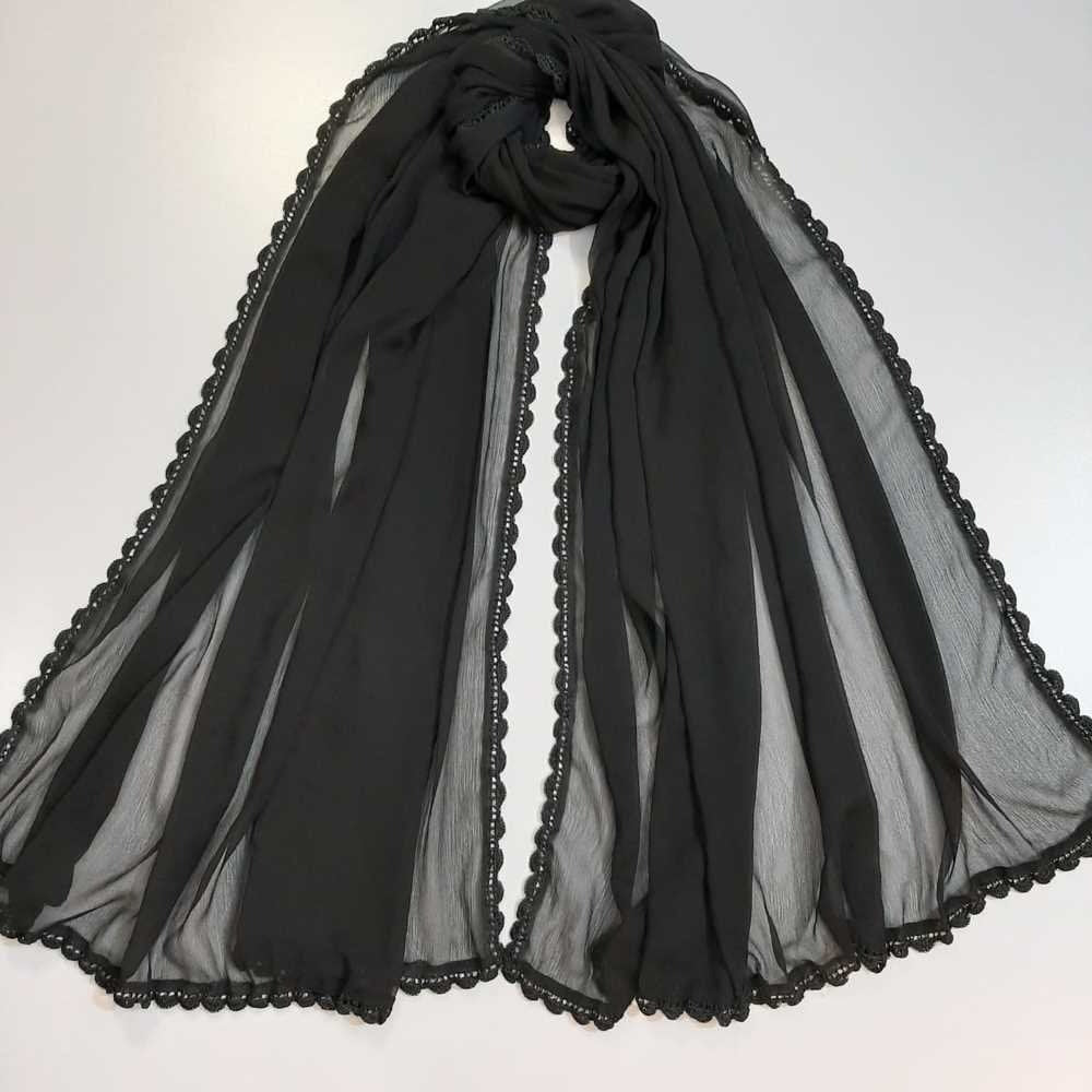 Hand Qureshia Work Chiffon Dupatta - Black