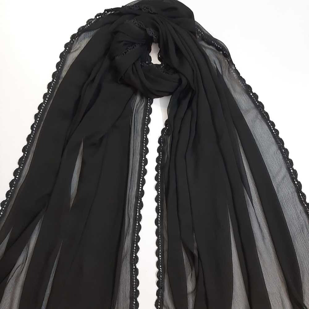 Hand Qureshia Work Chiffon Dupatta - Black