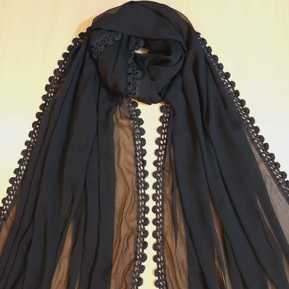 Hand Qureshia Work Chiffon Dupatta - Black