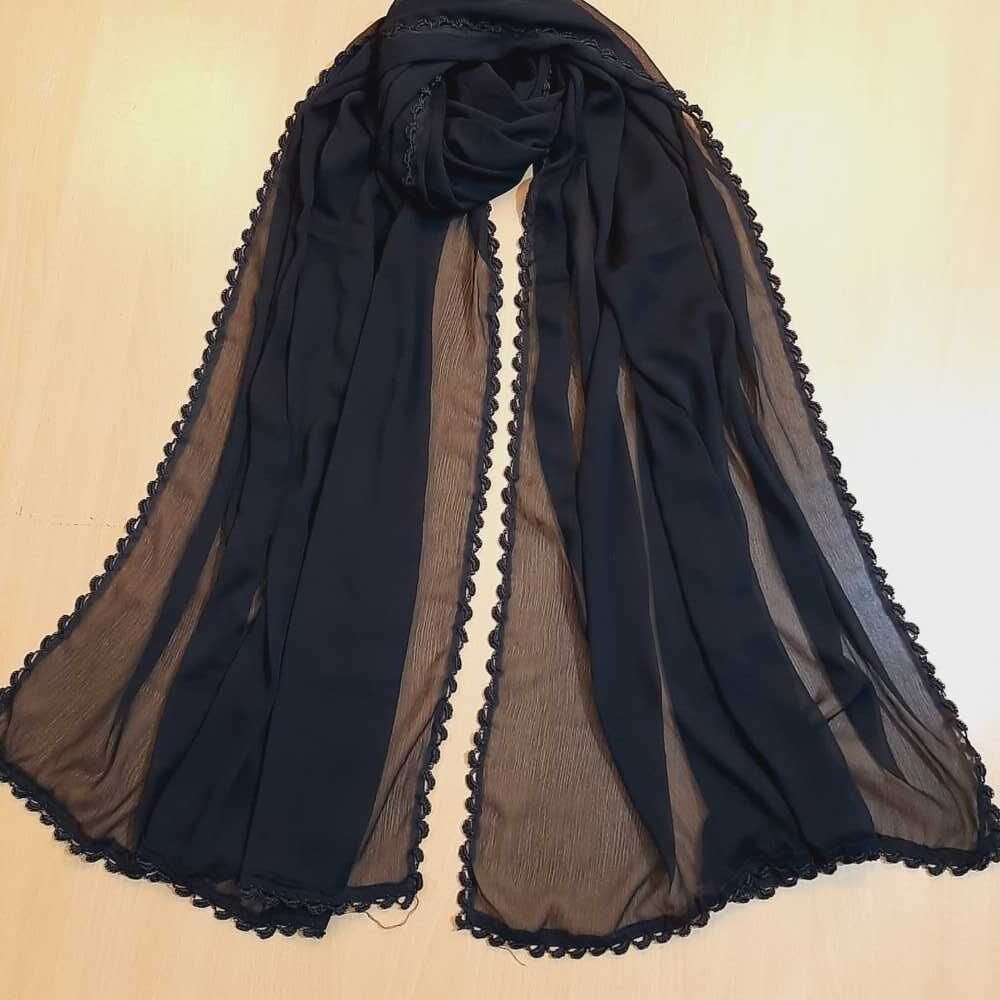 Hand Qureshia Work Chiffon Dupatta - Black - BGD16