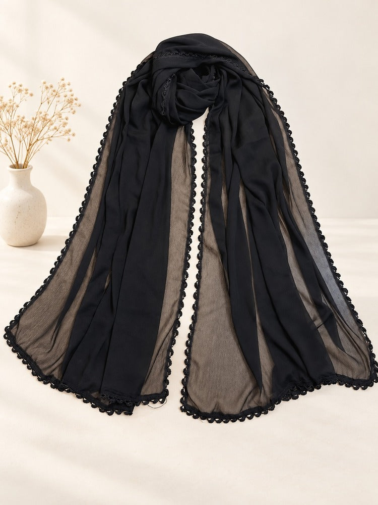 Hand Qureshia Work Chiffon Dupatta - Black - BGD16