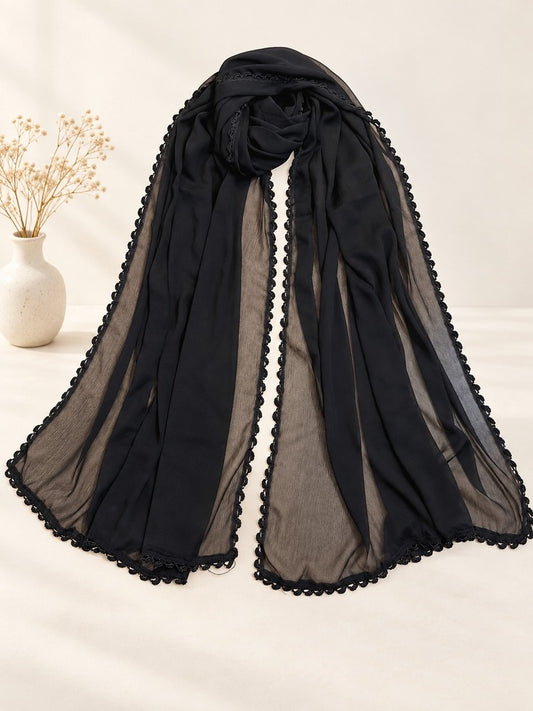 Hand Qureshia Work Chiffon Dupatta - Black - BGD16