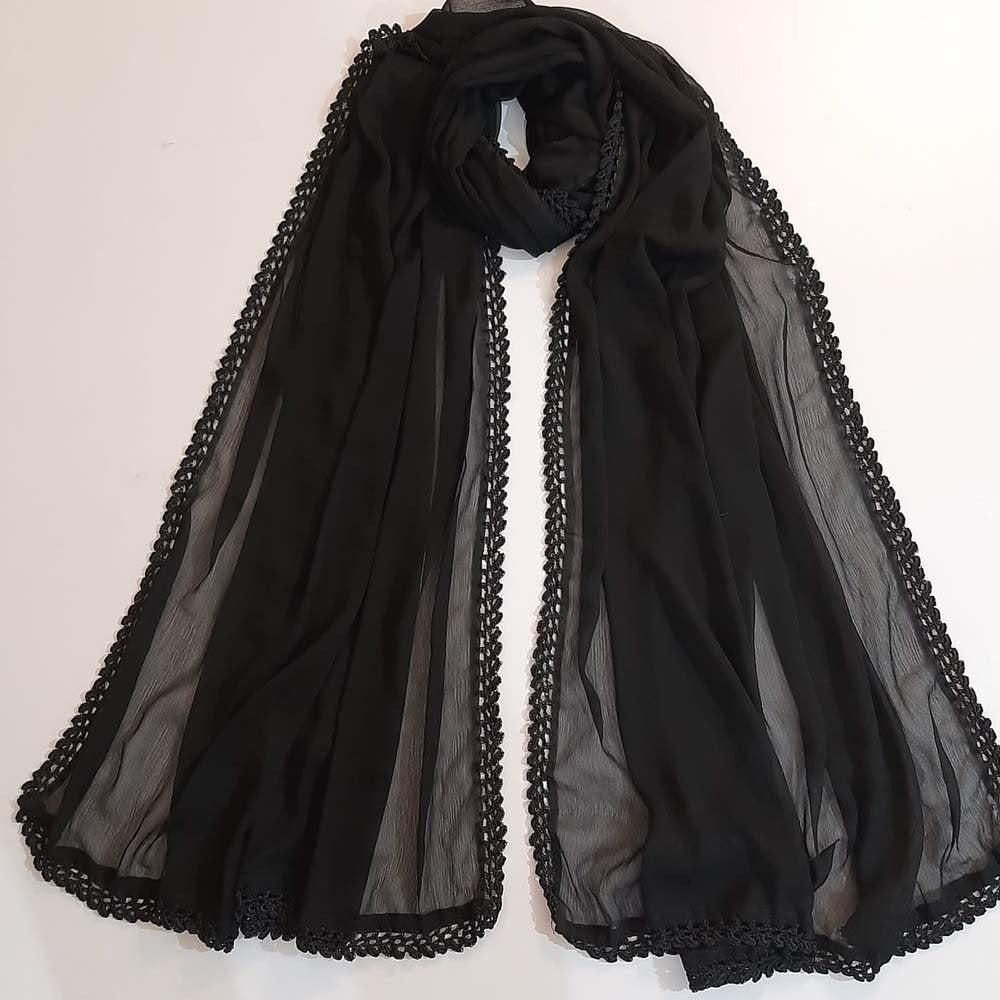 Hand Qureshia Work Chiffon Dupatta - Black