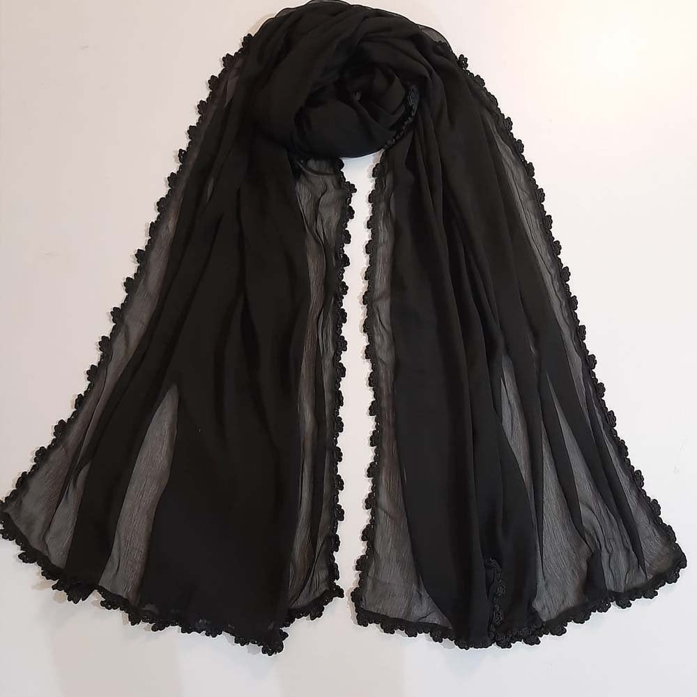 Hand Qureshia Work Chiffon Dupatta - Black