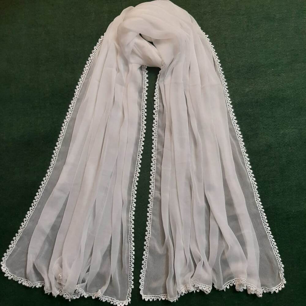 Hand Qureshia Work Chiffon Dupatta – Large – White