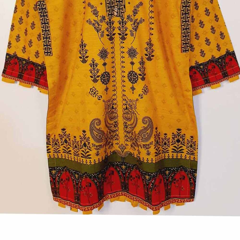 khaddar pinted warm kurti yellow