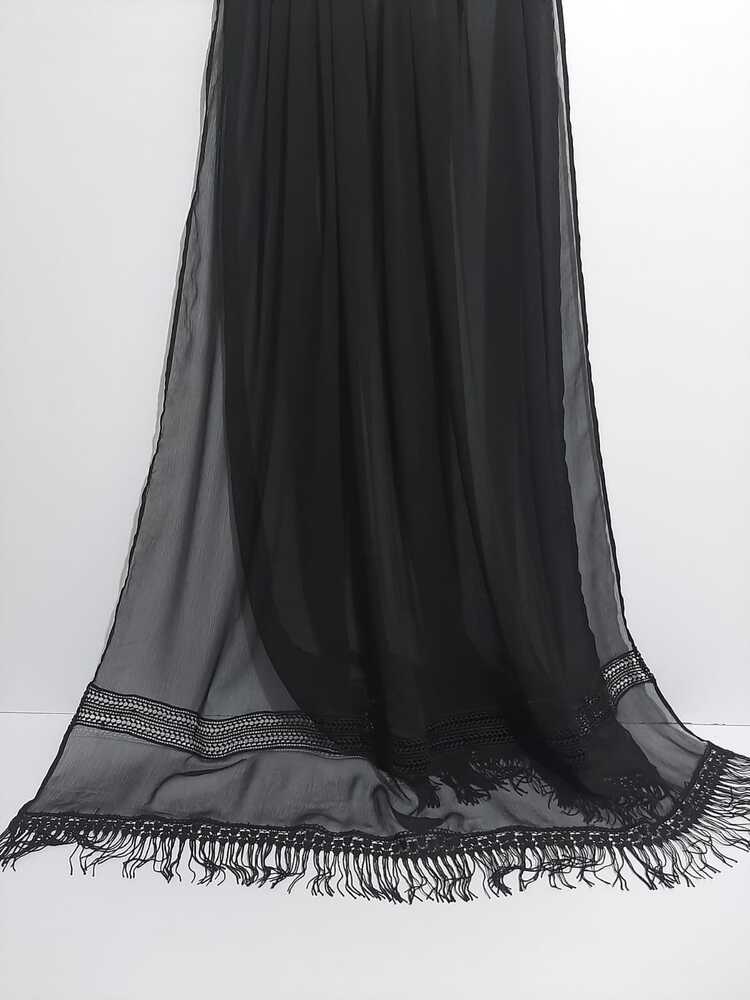 Laces Embellished Chiffon Dupatta - Black