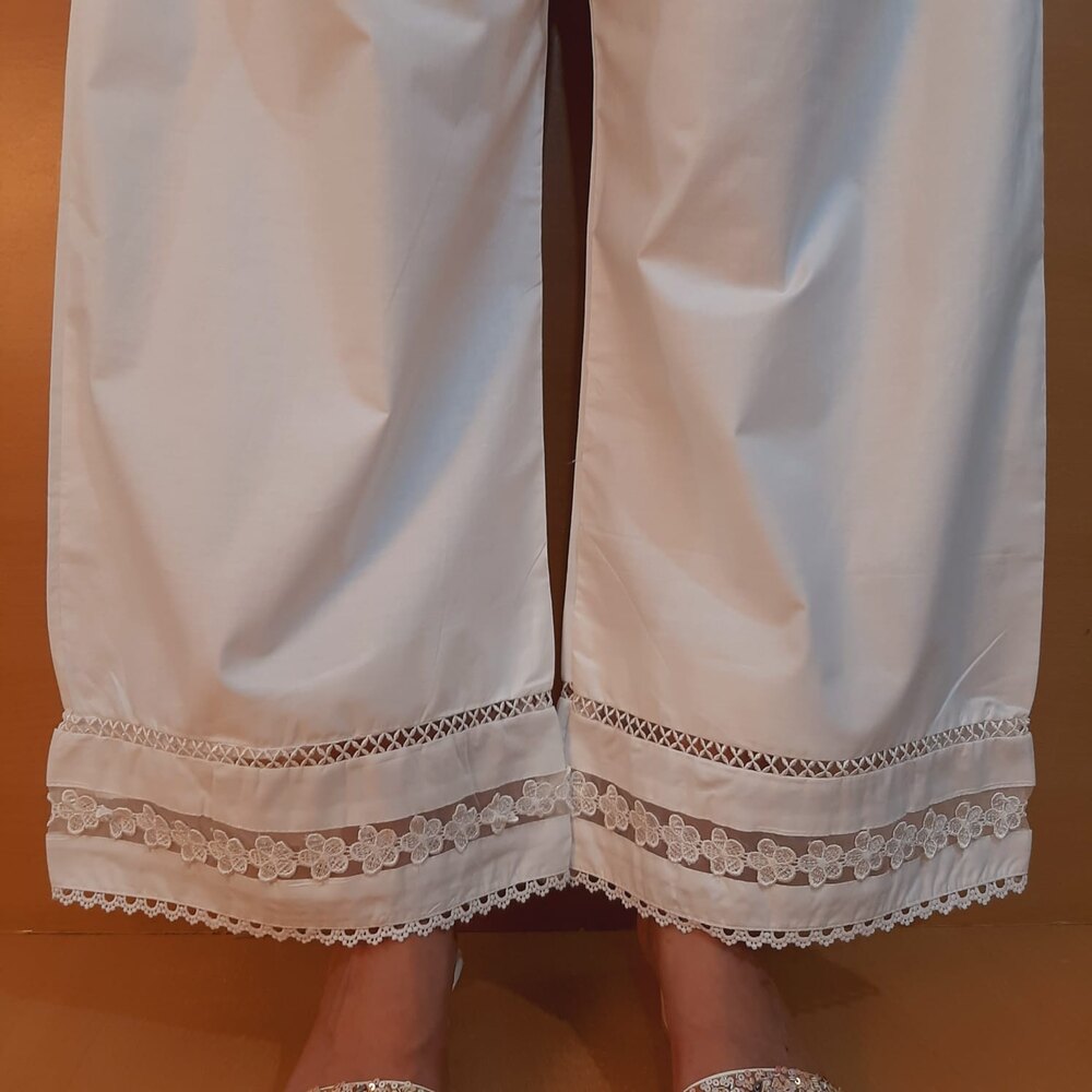 lace embellished cotton palazzo white