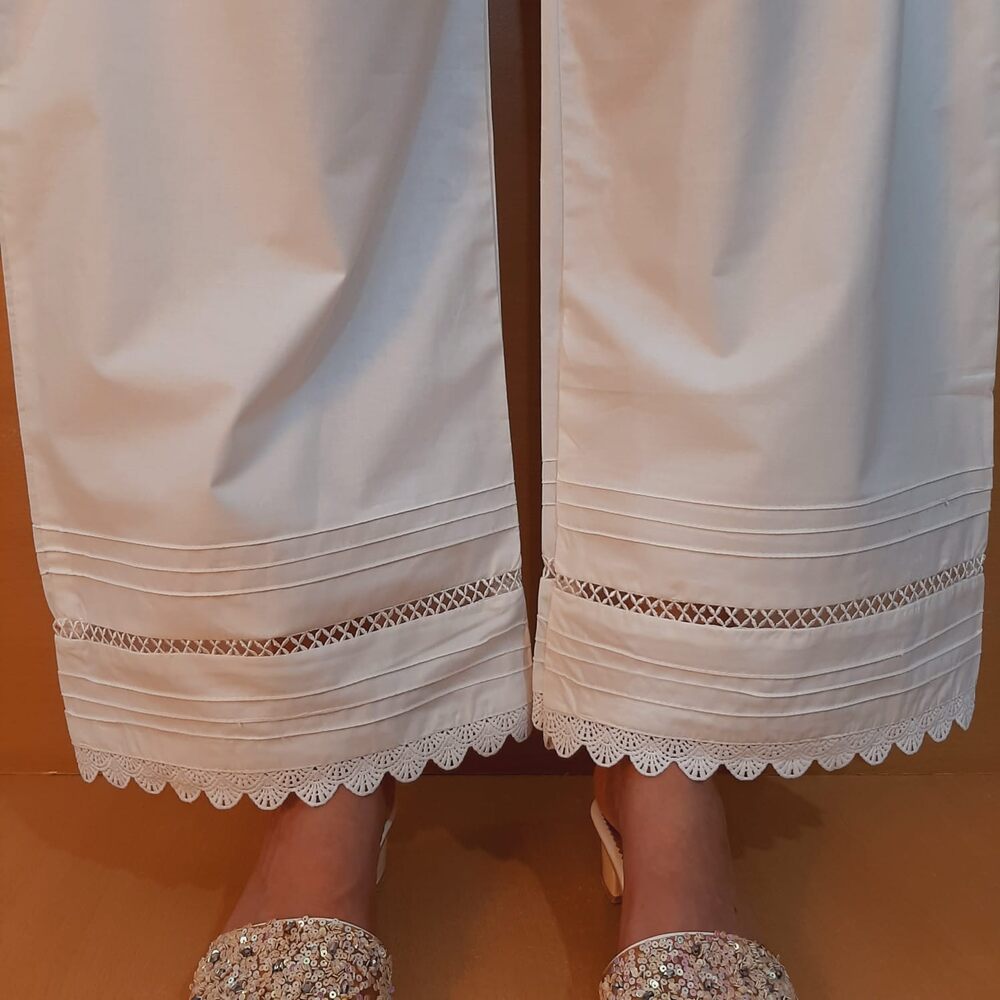 lace embellished cotton palazzo white