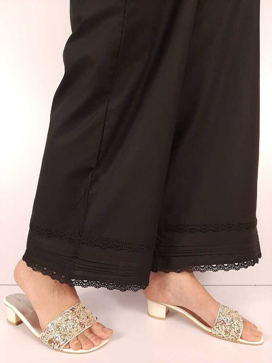 Laces embellished Soft Cotton Palazzo - Black - PT13