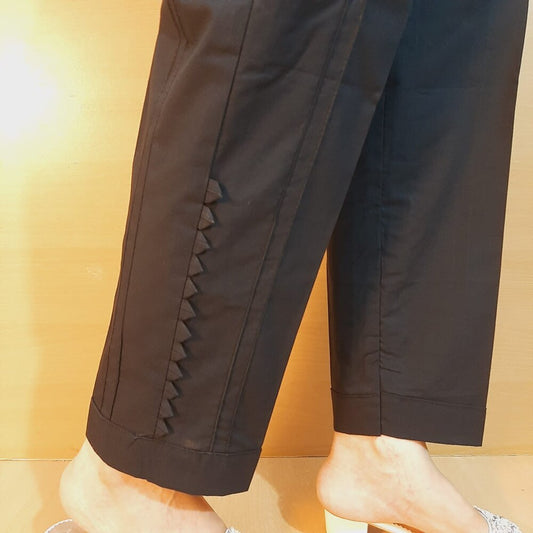 Laces Embellished Soft Cotton Trouser - Black- PT14